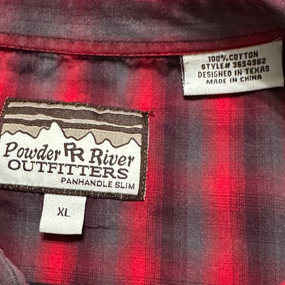 Powder River Outfitters XL Panhandle Slim Red Plaid Western Pearl Snap Shirt - Picture 2 of 6